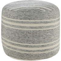 18 Gray Polyester Round Striped Indoor Outdoor Pouf Ottoman