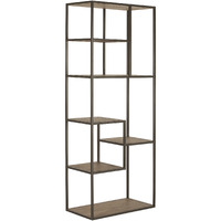 79 Reclaimed Wood And Metal Seven Tier Asymmetrical Bookcase