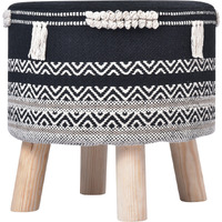 16 Black And White Cotton And Natural Round Chevron Ottoman