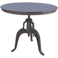 36 Industrial Gray Adjustable Crank Round Top Dining Table