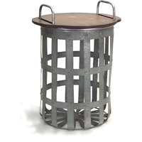 Set Of Two Grey And Brown Wood And Metal Basket Round End Tables