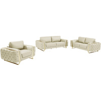 Three Piece Indoor Beige Italian Leather Six Person Seating Set