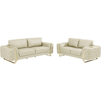Two Piece Indoor Beige Italian Leather Five Person Seating Set