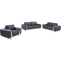 Three Piece Indoor Dark Gray Italian Leather Six Person Seating Set
