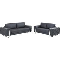 Two Piece Indoor Dark Gray Italian Leather Five Person Seating Set