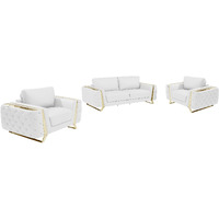 Three Piece Indoor White Italian Leather Six Person Seating Set