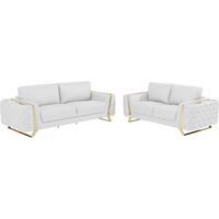 Two Piece Indoor White Italian Leather Five Person Seating Set