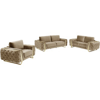 Three Piece Indoor Beige Velvet Six Person Seating Set