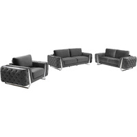 Three Piece Indoor Dark Gray Velvet Six Person Seating Set