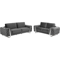 Two Piece Indoor Dark Gray Italian Leather Five Person Seating Set
