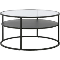 32 Black And Glass Round Two Layer Coffee Table With Shelf