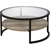 34 Black Glass Round Coffee Table With Shelf