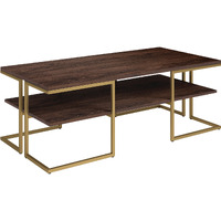 45 Gold And Brown Rectangular Coffee Table With Shelf