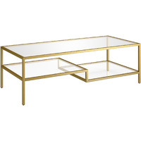 54 Gold And Glass Rectangular Coffee Table With Two Shelves