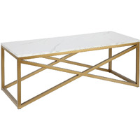 46 Gold And White Faux Marble Rectangular Coffee Table