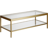 45 Gold And Glass Rectangular Coffee Table With Shelf