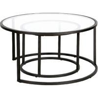 Set Of Two 35 Black Glass Round Nested Coffee Tables