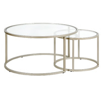 Set Of Two 35 Silver Glass Round Nested Coffee Tables