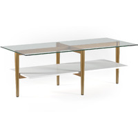 47 Gold Glass And White Rectangular Coffee Table With Shelf