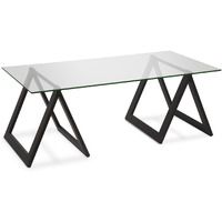 46 Black And Glass Rectangular Sawhorse Base Coffee Table