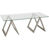 46 Silver And Glass Rectangular Sawhorse Coffee Table