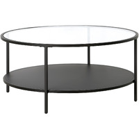 36 Black Glass Round Coffee Table With Shelf