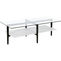 47 Black Glass Rectangular Coffee Table With Shelf