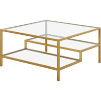 32 Gold Glass Square Coffee Table With Two Shelves