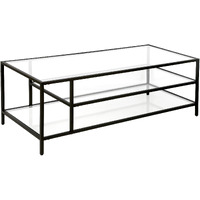 46 Black Glass Rectangular Coffee Table With Two Shelves