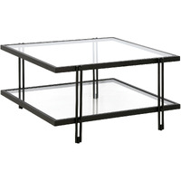 32 Black Glass Square Coffee Table With Shelf