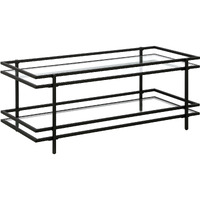 45 Black Glass Rectangular Coffee Table With Shelf