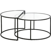 Set Of Two 33 Black Glass Half-Circle Nested Coffee Tables