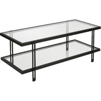 45 Black Glass Rectangular Coffee Table With Shelf