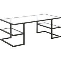 47 Black Glass Rectangular Coffee Table With Two Shelves