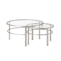 Set Of Two 36 Silver Glass Round Nested Coffee Tables