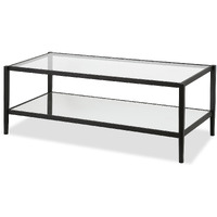 45 Black Glass Rectangular Coffee Table With Shelf