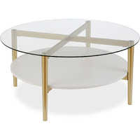 36 Gold Glass Round Coffee Table With Shelf