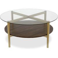 36 Gold Glass Round Coffee Table With Shelf