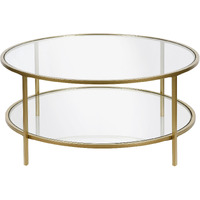 36 Gold Glass Round Coffee Table With Shelf