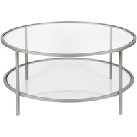 36 Silver Glass Round Coffee Table With Shelf
