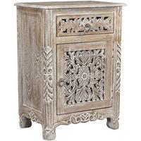 22 Gray One Drawer One Door Floral Carved Nightstand