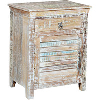 30 Distressed White One Drawer Shutter Solid Wood Nightstand