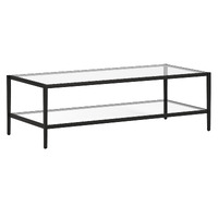 54 Black Glass Rectangular Coffee Table With Shelf