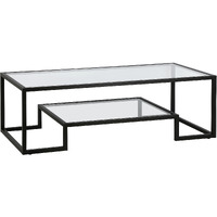 54 Black Glass Rectangular Coffee Table With Shelf