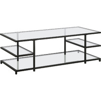 54 Black Glass Rectangular Coffee Table With Three Shelves
