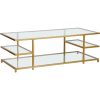 54 Gold Glass Rectangular Coffee Table With Three Shelves
