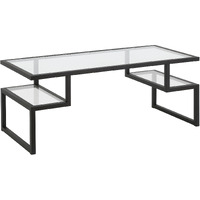 45 Black Glass Rectangular Coffee Table With Two Shelves