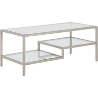 45 Silver Glass Rectangular Coffee Table With Two Shelves