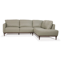 Green Leather L Shaped Two Piece Sofa And Chaise Sectional