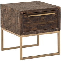 18 Antiqued Brass And Brown Reclaimed Wood End Table With Drawer